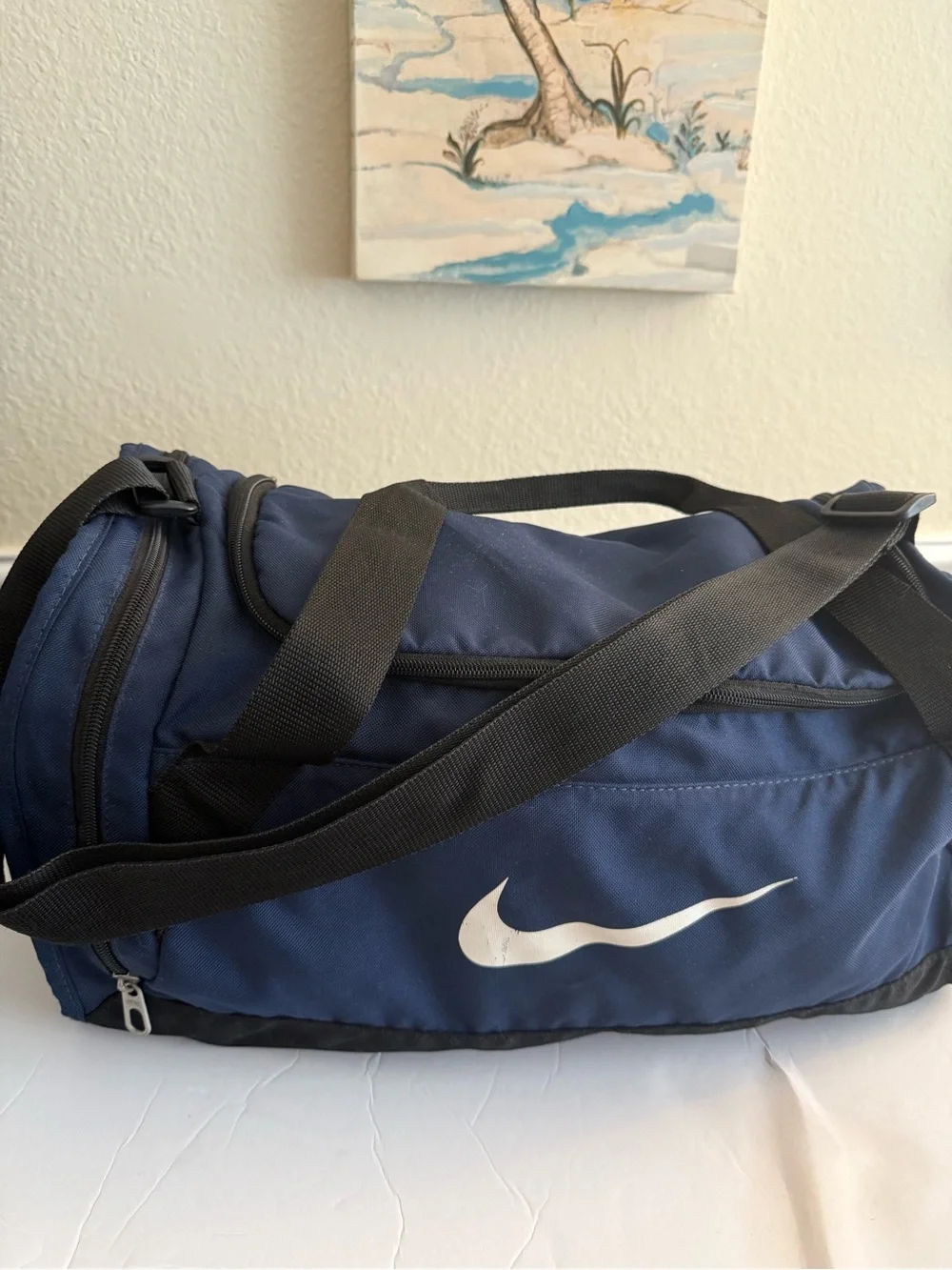 Nike Unisex Navy Blue Duffel with Black Straps and White Swoosh